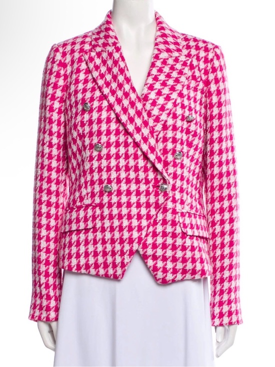 Karl Lagerfeld Jackets & Blazers - Karl Lagerfeld Paris Pink White Houndstooth Tweed Double Breasted Blazer Size 6